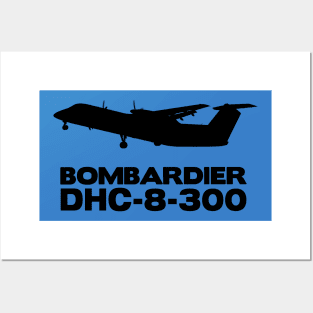 Bombardier Dash 8-300 Silhouette Print (Black) Posters and Art